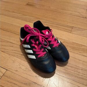 adidas Kids Black Sneakers with Pink Laces and White Stripes